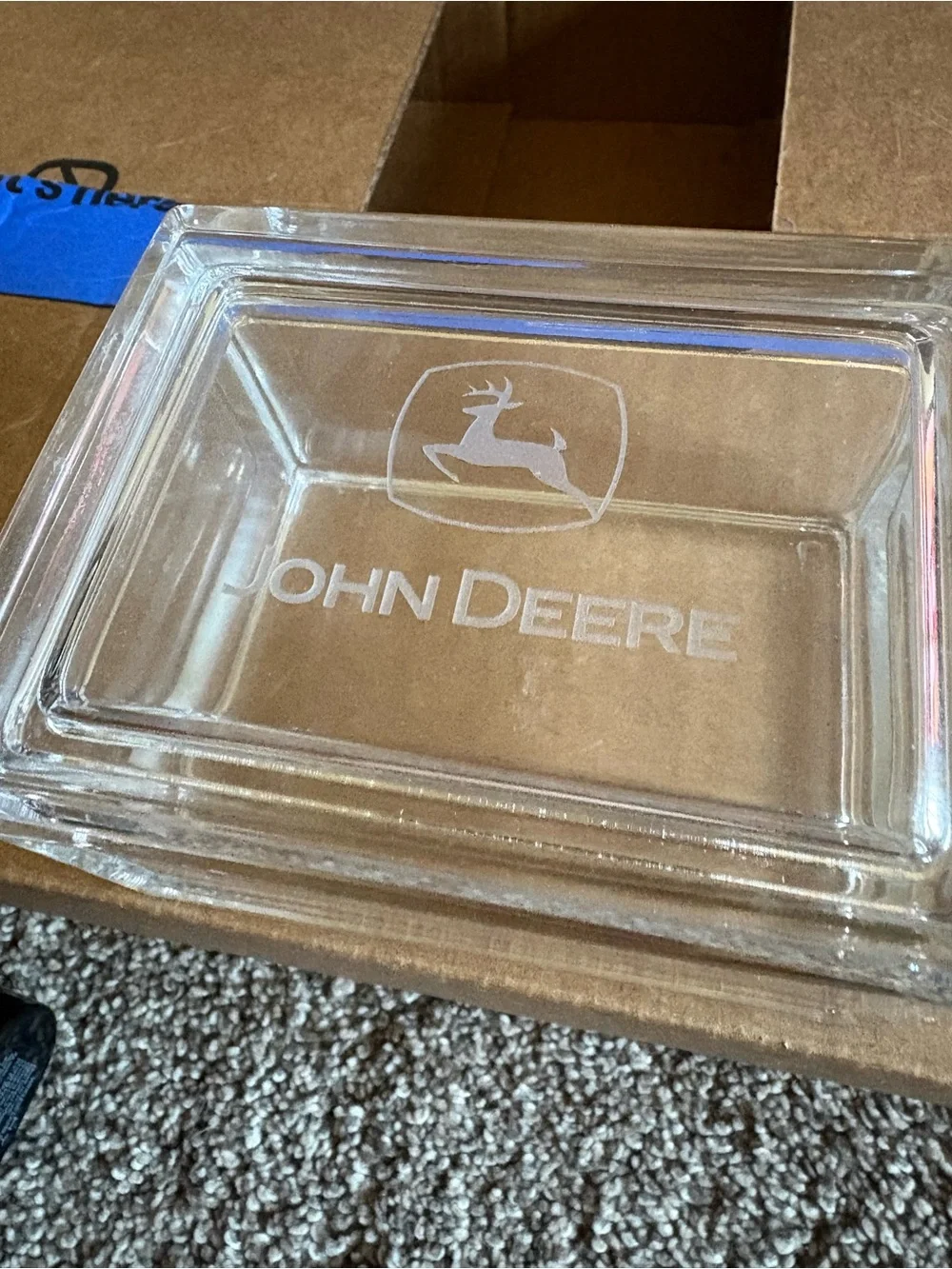 John Deere vintage trinket glass box